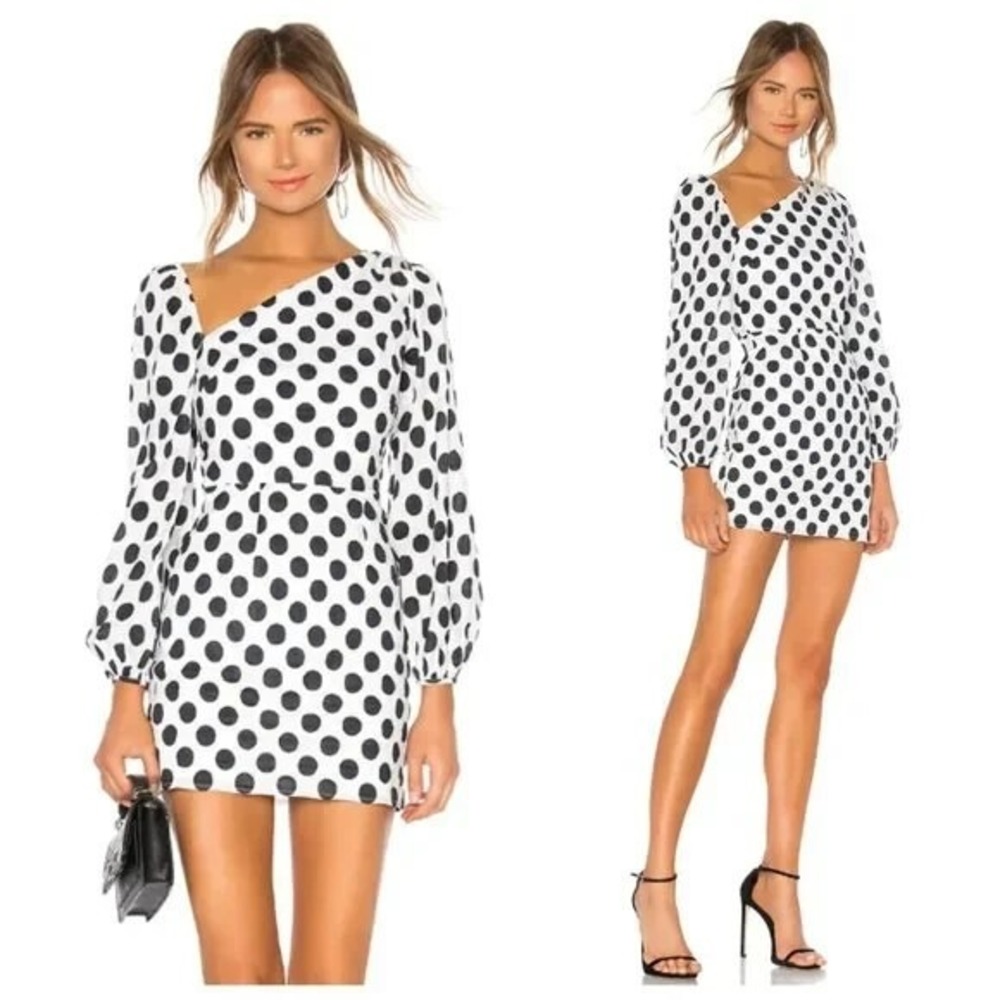 Lovers and Friends Dress Womens Small White Black Polka Dot One Shoulder Mini